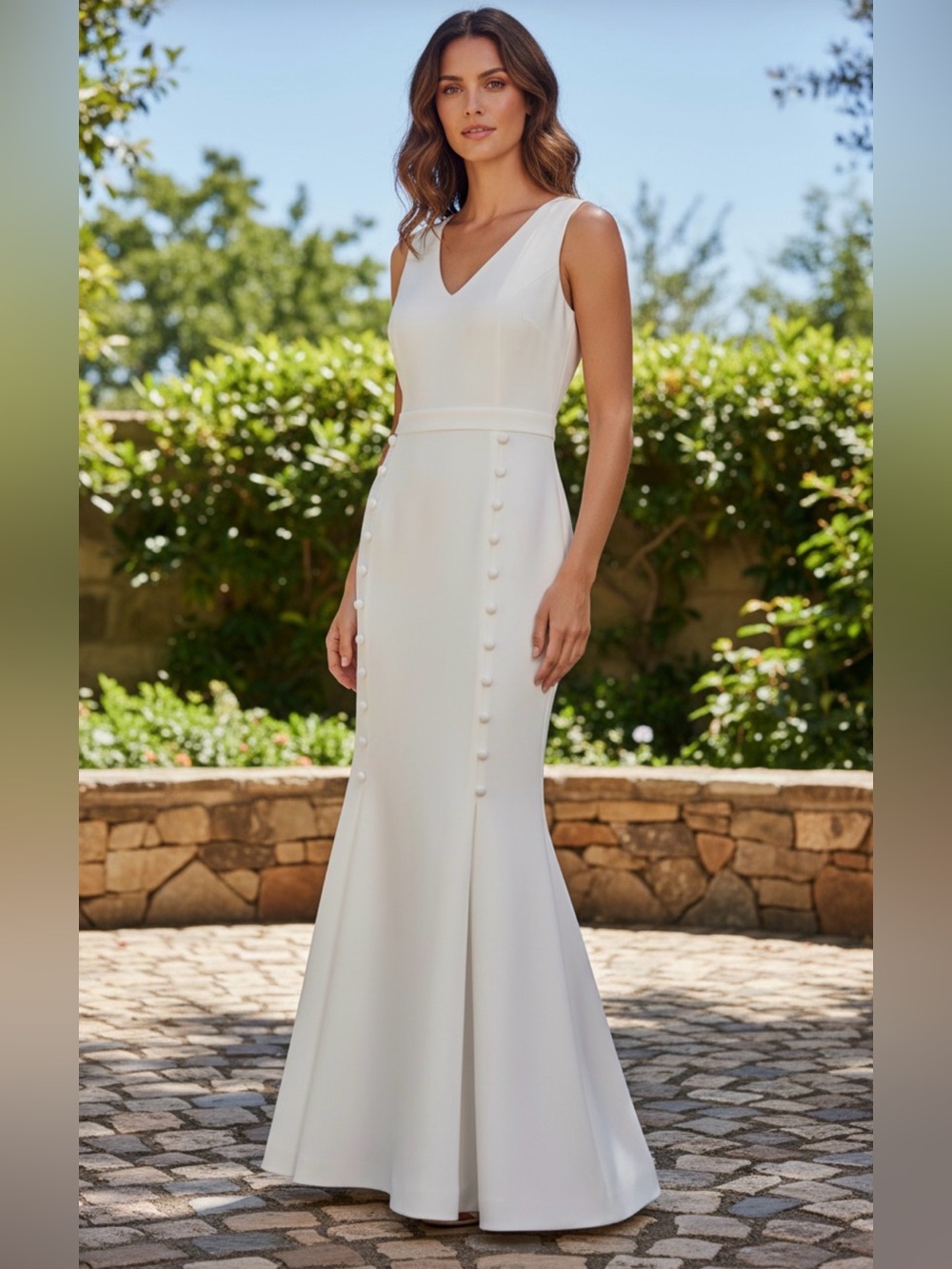 NWT Calvin Klein White Sleeveless Sheath Dress 4 Full Length Flared Bottom $139